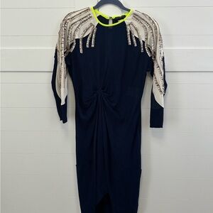 Vionnet Navy and Neon Asymmetrical Dress